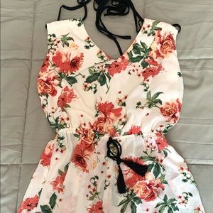 Love Tree white/pink floral romper, halter top, size S